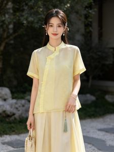 Traditional Chinese Style Short Sleeve Silk Shirt Summer Wear