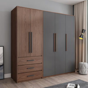 Nordic Style Economic Five Door Solid Wood Cabinet Modern Simple Design Master Bedroom Wardrobe Home Use Coat Closet Storage Furniture