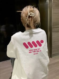 White Cotton Printed Letter Short Sleeve T-Shirt Womens Summer New Loose Design Sense Oversize Korean Style round Neck Top