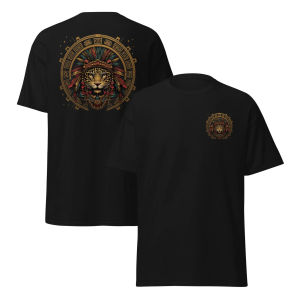 Aztec Jaguar Warrior T-Shirt Tribal Jaguar Headdress Design Ancient Aztec Animal Graphic Tee Bold Warrior Spirit Shirt