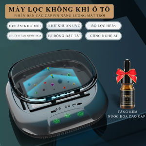 Máy lọc không khí khử mùi ô tô chống say xe màng lọc HEPA công nghệ ion âm loại bỏ mùi hôi khói bụi pin năng lượng mặt trời BẢO HÀNH 2 NĂM