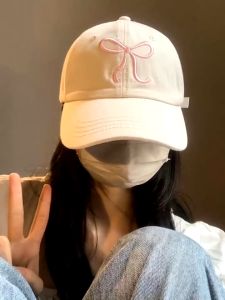 Y2K Bow Baseball Cap Pink Bows Embroidered Snapback Hat Summer Adjustable Soft Top Peaked Caps