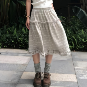 VKSOD | Retro Lazy Style Womens Top And Skirt Set Striped Half-length Skirt With Wooden Edge Trim Summer Design Sensation Sleeveless