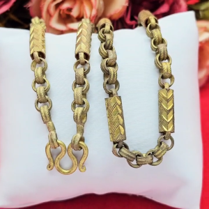 สร้อยคองานดิบทองเหลืองลายหวายร่องคั่นปล้อง ความยาว 24 นิ้ว งานดิบไม่ได้ชุบ ทองเหลืองโบราณ ใส่อาบน้ำได้ พร้อมส่ง