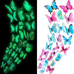12/24/36pcs Luminous Butterfly 3D Wall Sticker Bedroom Living Room Window Ceiling Decor Wall Decals Home DIY Glow In Dark Wallpaper