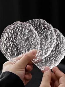 Handmade Japanese Style Tea Cup Mat Pink Transparent Glass Coaster Simple Ins Heat Resistant Small Tea Tray Crystal Flat Plate