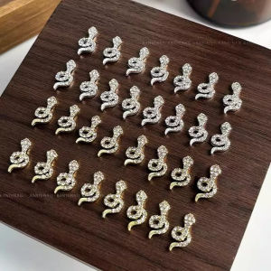 HBESTY Year of the Snake Nail Art Jewelry 2025 New Years Snake Diamond Alloy Trinket Gold and Silver Snake Nail Decorative Accessories