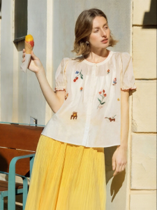 INMAN | Yellow Rose Puff Sleeve French Style Blouse