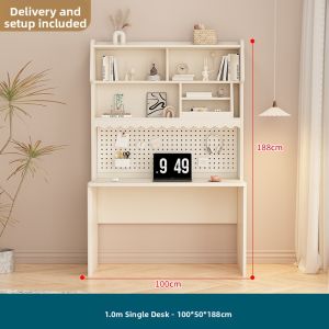 Double Creamy Style Corner Desk with Rotatable Bookshelf and Dressing Table