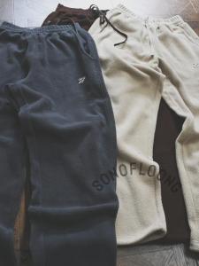 Sonofl Retro Fleece Lined Straight Leg Casual Pants Embroidered Loose Fit Comfortable Warm Long Trousers for Autumn Winter