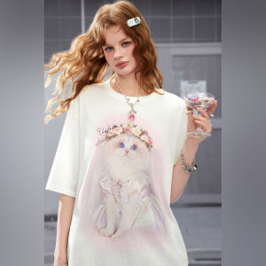 Unifree | Cat Print Loose Short Sleeve T Shirt