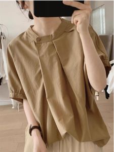Japanese Style Loose Short Sleeve Pure Cotton Stand Collar Doll Shirt Womens Summer Slimming Top Sweet Style Sweet Wind