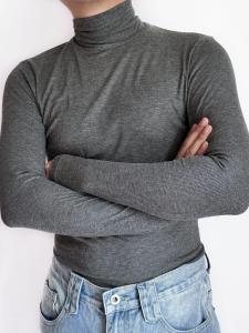 Áo Thun Nam Dài Tay Màu Trơn Cổ Cao Ôm Vừa Vặn Mùa Đông Thường Ngày Bằng Cotton Pha Lanh Polyester Áo Sơ Mi Cơ Bản