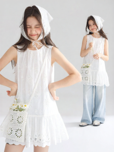 MUCMUKN | Cotton Heavywork Lace Hollowed Out Vest Dress