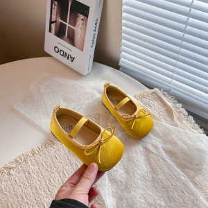 Girls Solid Color Single Shoes Cute Bow Princess PU Leather Spring Summer 2026 Suitable Toddlers Medium and Large Children