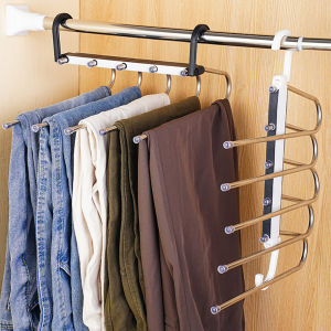 5-Tier Space Saving Pants Hangers Non-Slip Clothes Organizer 5  Layered Pants Rack For Scarf Jeans Trousers