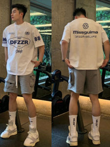 American Style Premium Creative Letter White round Neck Short Sleeve Mens Summer Pure Cotton Heavyweight T-Shirt Casual Loose Fit Printed