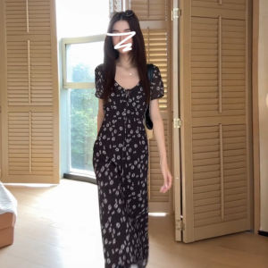 SUSIEYUAN | Popular Summer Black Floral Wrap Dress