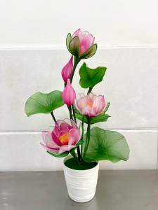 Chậu hoa sen bằng vải voan cao 38cm