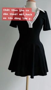 [TH035] Đầm KÈM QUẦN xoè body sọc cổ vest trắng - Chất thun gân mềm mại mát mẻ - Freesize dưới 55kg