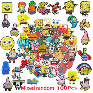 14-100pcs SpongeBob SquarePants Shoe Charms For Slides Sandals PVC Shoe Decorations Accessories For Christmas Gift Party Favor