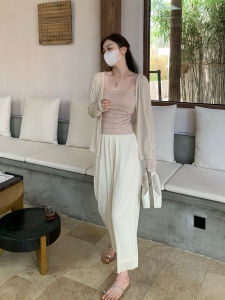 High Waist Pleated Wide Leg Pants Womens Summer Casual Trousers Loose Fit Straight Cut Long Pants Commute Style Polyester 100%