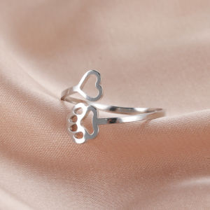 Skyrim Stainless Steel Lovely Dog Paw Foot Print Love Heart Ring for Women Girls Adjustable Ring 2025 Trendy Jewelry Lover Gift