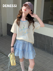 Striped Thin Girls T-shirt and Skirt Set