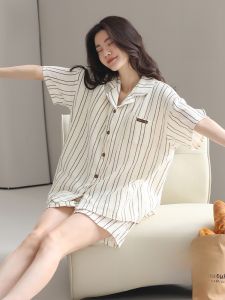MiiOW | Bộ đồ ngủ cotton nguyên chất cho nữ mùa hè 2025 Bộ đồ mặc nhà tay ngắn thoáng khí nhẹ có đệm ngực Thiết kế đơn giản