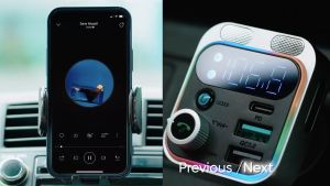 Joyroom JR-CL16 Car Wireless FM Transmitter Dual Microphones Deep Bass Colorful LED 48W Car Charger PD+QC3.0 Fast Charge