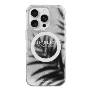 WuWang Initial Design Leaf Shadow Magnetic Absorption Couple Phone Case Anti-Fall Double Layer Silicone Cover for Apple iPhone