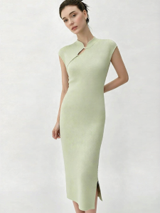 AMII | New Chinese Style Fitted Cap Sleeve Cheongsam Dress