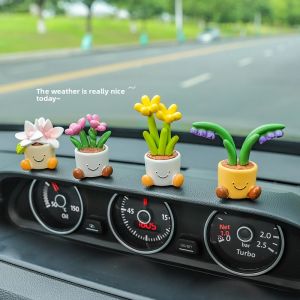 Car Decorative Mini Flower Plant Pots Cute Interior Decoration Automobile Dashboard Ornament Square Shape Car Accessories