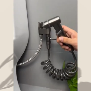 Bathtub faucet type toilet water spray device pressure boosting spray gun set with two outlets and dual control water faucet for bathroom corner valve