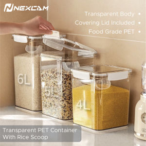 Nexcam Transparent PET Air Lock Food & Spice Container With Rice Scoop