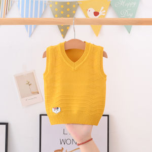 Pure Cotton Knitted Sweater Baby Vest Top Warmth Boys Girls Spring Autumn Winter Clothes Soft V-Neck Pullover Korean Style