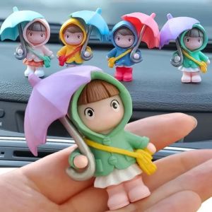 4Pcs Cute Umbrella Girl Doll Car Ornament Model Mini Car Center Console Decoration Rearview Mirror Dashboard Figurines Auto Interior Decor Craft Gift
