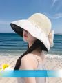 Womens UV Protection Foldable Black Glue Fishing Cap Face Covering Beach Big Brim Sunshade Hat Casual Style All Season Use. 