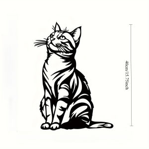 CIFbuy | CIFBUY Metal Wall Art Cat Silhouette Black White Striped Decor for Home Office Patio Kitchen Halloween Gift Removable Reusable