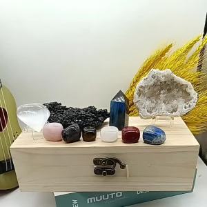 Natural Crystal Healing Set Raw Gemstone Collection Kit with Wooden Box Perfect for Home Decor Meditation Gift and Wholesale Res