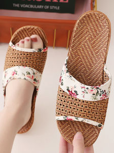 Linen Slippers Breathable Indoor Home Woven Bamboo Flat Sandals Anti-slip Couples Spring Summer Home Fabric Slippers