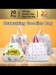 Gift Bag 20pcs Goodies Bag Door Gift Wedding School Party Drawstring New Korean Style Nature Plant Flower Fruit Snack (94) Premium Tote 94 Plastic Beg