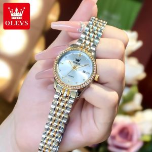 OLEVS watch for women original new product top quality gold quartz stainless steel relo for women waterproof dual calendar luminous diamond dial design precise timekeeping fashionable business watches for women