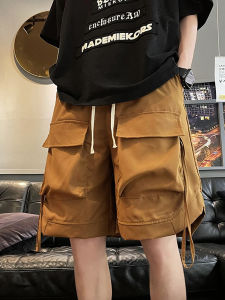 Parka Shorts Mens Summer American High Street Loose Ruffle Handsome Stylish Flow Pure Color Multi-Pocket Straight Simple Casual Fifth Pants