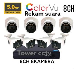 PAKET CCTV COLORVU 5MP AUDIO 8CHANNEL 8 KAMERA FULL COLOR SIANG MALAM