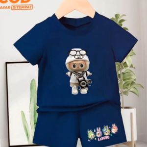 Setelan Anak Laki-Laki dan Perempuan usia 1-10 tahun Labubu Camera bahan Babyterry Kekinian