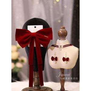 Elegant Simple Butterfly Knot Bridal Headwear Wedding Party Favor Princess Runaway Theme Red Wine Color Engagement Banquet Accessory Set