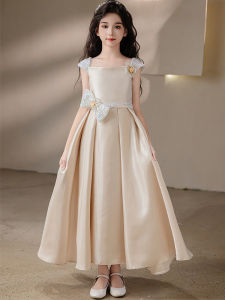Girls Satin Performance Dress Childrens Piano Performance Skirt Little Girl Hostess High-End Princess Dress Childrens Formal Wear