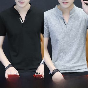 Trendy Ice Sensation Short Sleeve Polo Shirt for Men V-Neck Pure Color Summer Fashion Slim Fit Quick Dry Versatile Youth Style