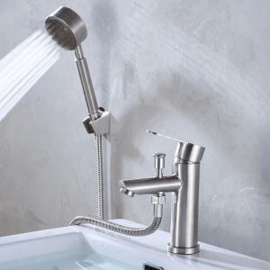 Hot Cold Water Bathroom Basin Faucet With Shower Head Shampoo Washing Dual Use Bath Mixer Tap Bathroom Sink Faucet